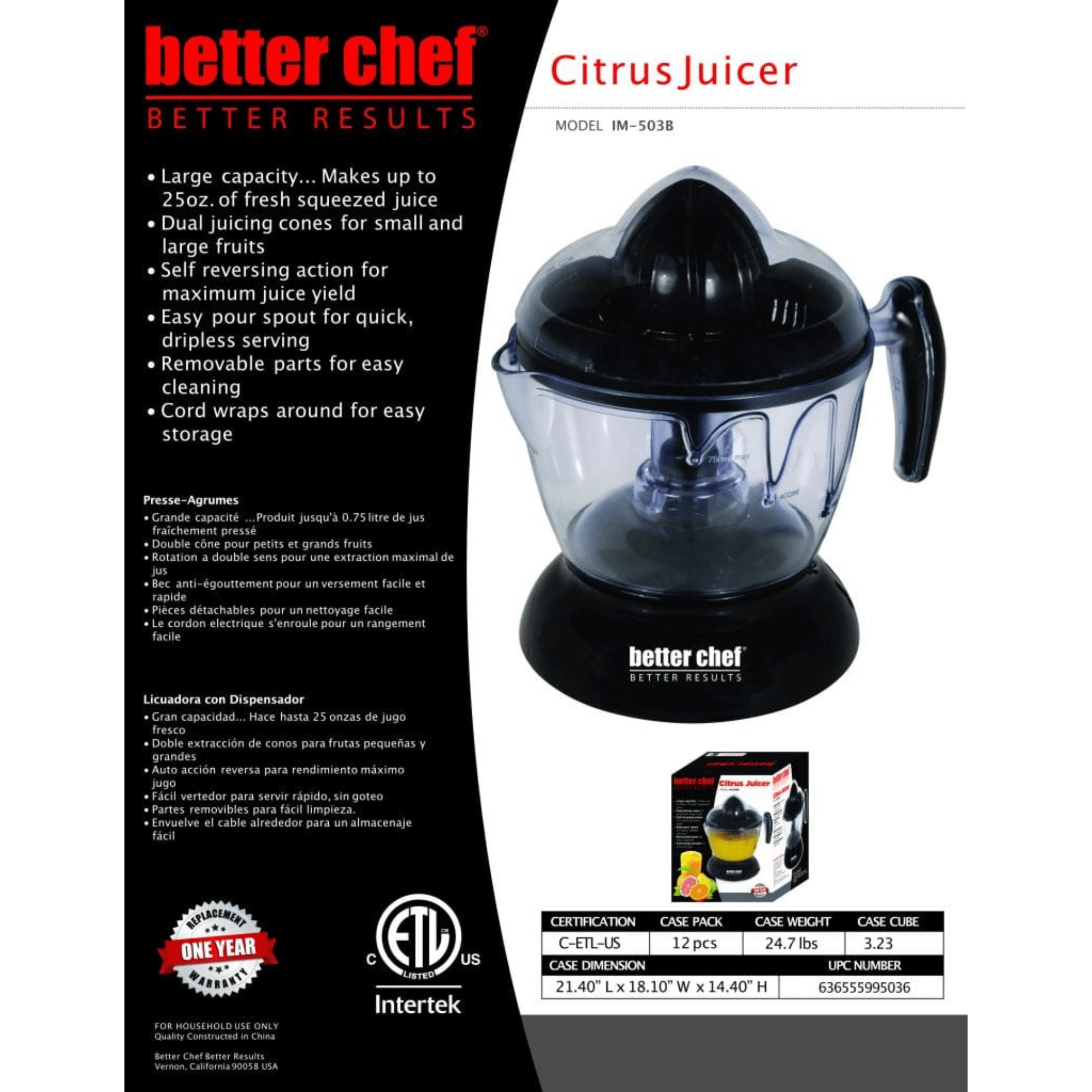 Better Chef 0.75L Self-Reversing Citrus Juicer