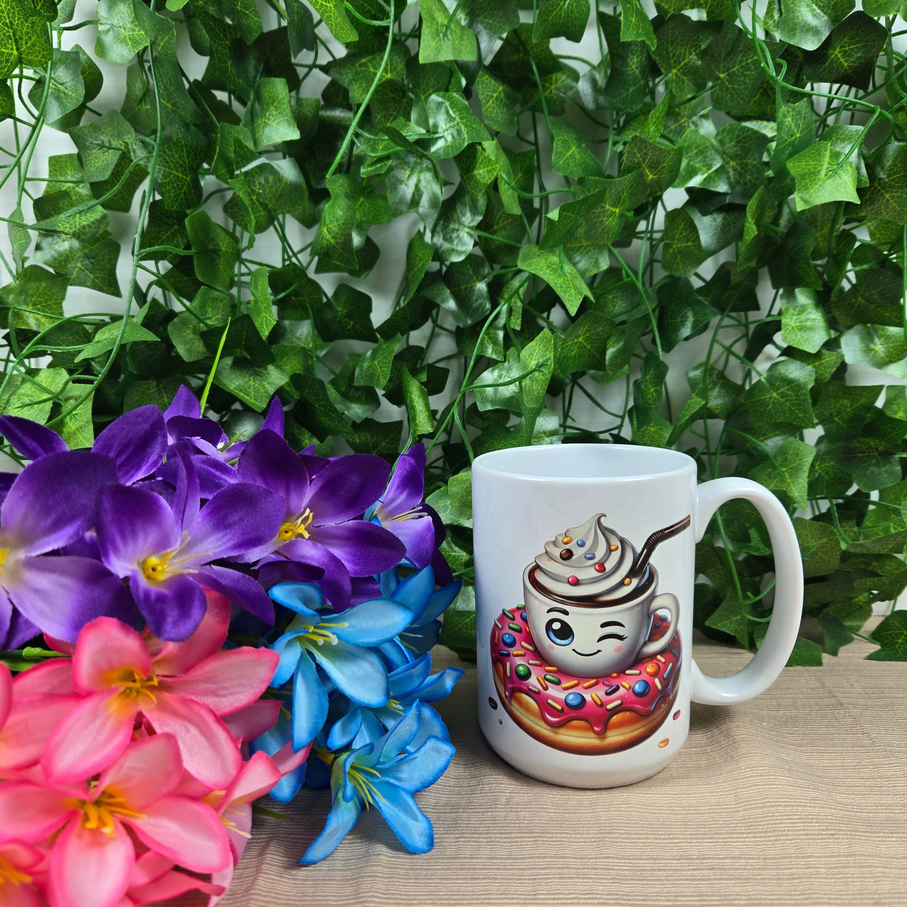 Hot Cocoa and Donut 11oz or 15oz Coffee Mug