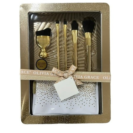 OLIVIA GRACE 24K Gold Luminous Style Makeup Brush Collection with Beauty Bag