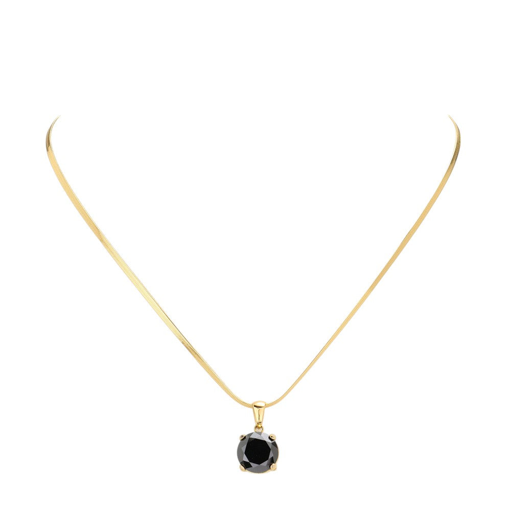 18K Gold Dipped Stainless Steel CZ Round Pendant Necklace