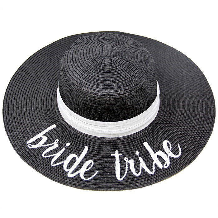 'Bride Tribe' Embroidery Straw Floppy Sun Hat