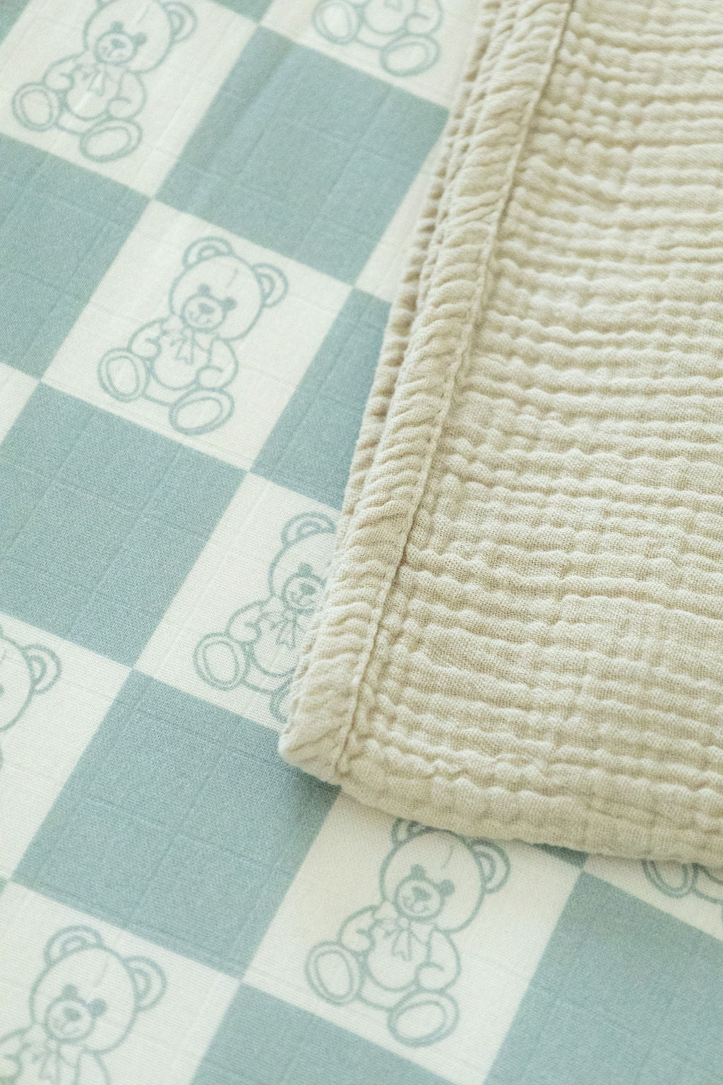 Organic Bamboo Cotton Muslin Swaddle Blanket in Checkered Bears