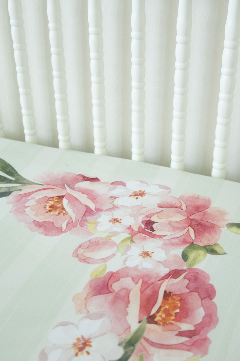 Jersey Knit Polyester Bedding Set in Pinstripes and Peonies