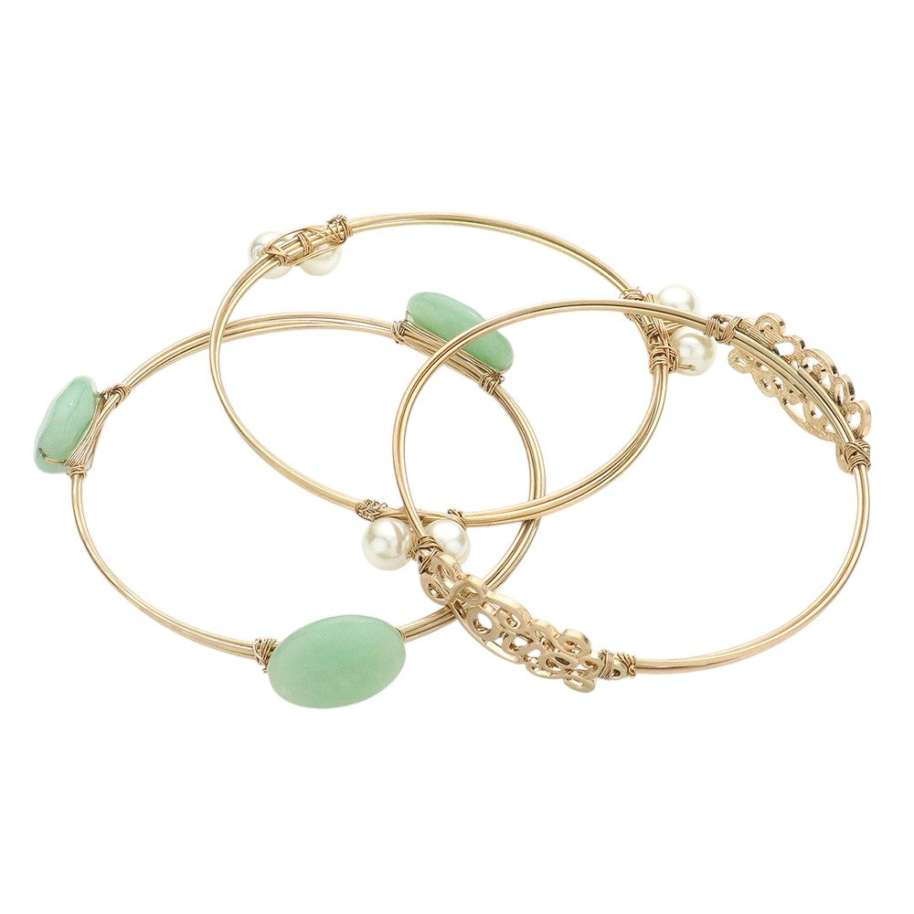 3PCS - Love Message Semi Precious Stack Bracelets