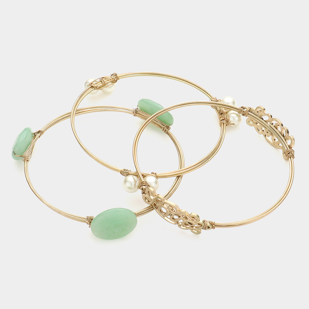 3PCS - Love Message Semi Precious Stack Bracelets
