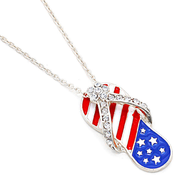 Red, White, Blue Stone & Enameled Flip Flop Pendant Necklace