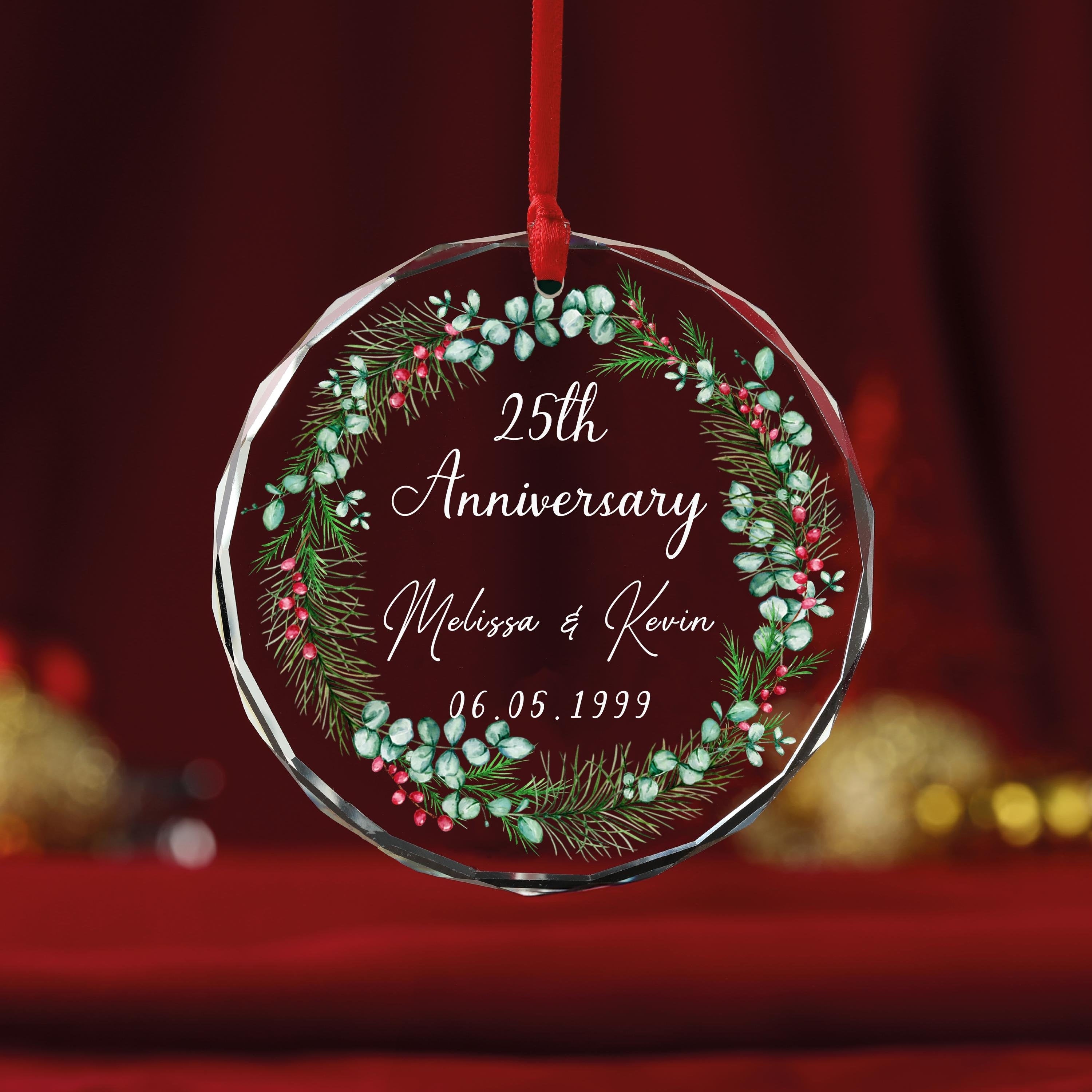 Couple Anniversary Ornament - Personalized Circle Glass Ornament - Christmas Gift For Her/Him, Husband/Wife, Couples