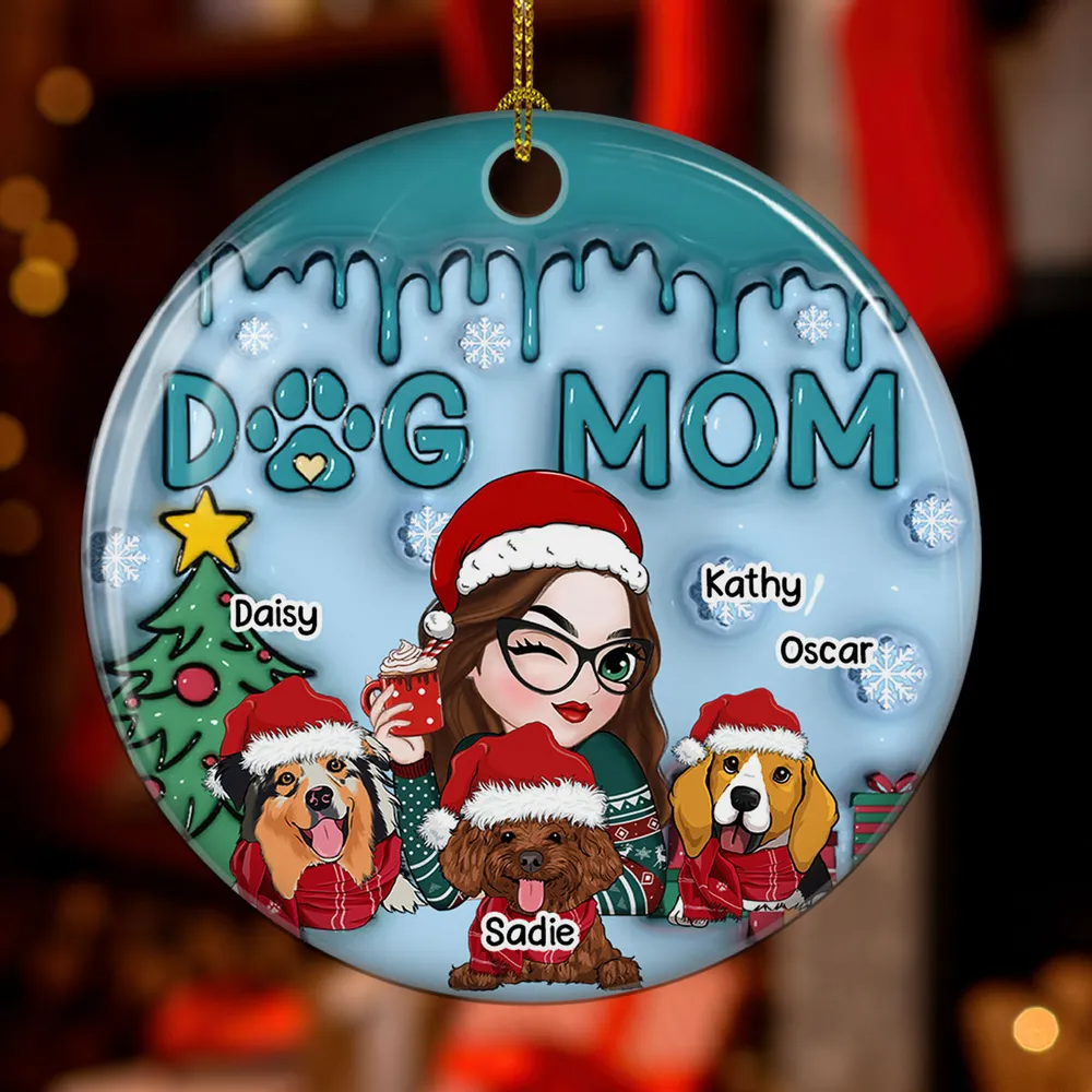 Lovely Dog Mom - Personalized Custom 3D Inflated Effect Ceramic Ornament - Gift For Women, Dog Mom, Dog Lovers