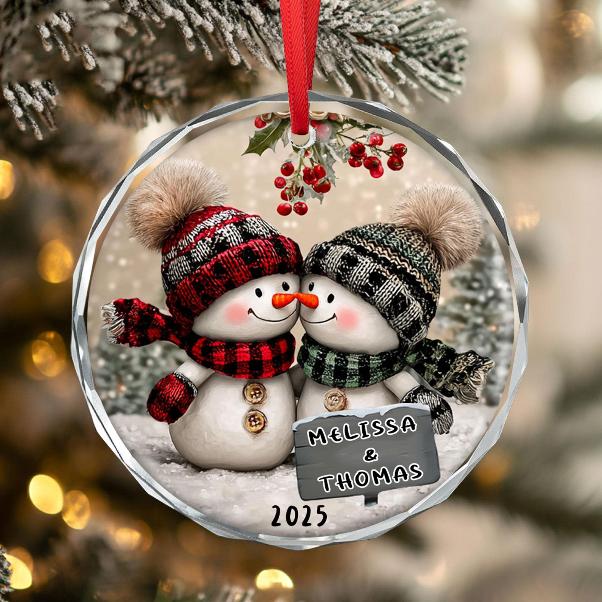 Snowman Couple Christmas - Personalized Glass Ornament - Christmas Gift For Her/Him, Husband/Wife, Couples