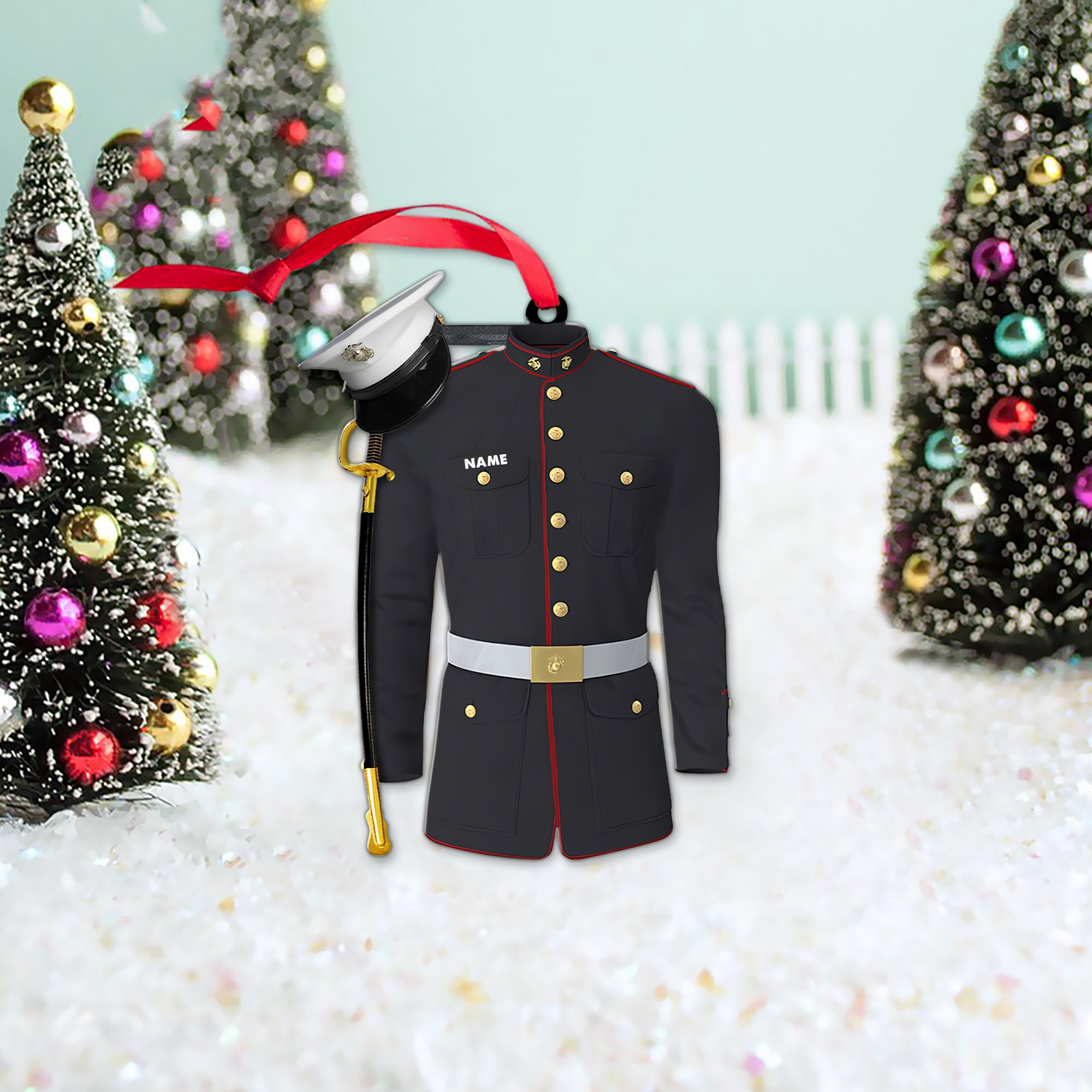 Marine Uniform Ornament - Personalized Custom Shaped Acrylic Ornament - Christmas Gift For Military, Army Dad, Husband
