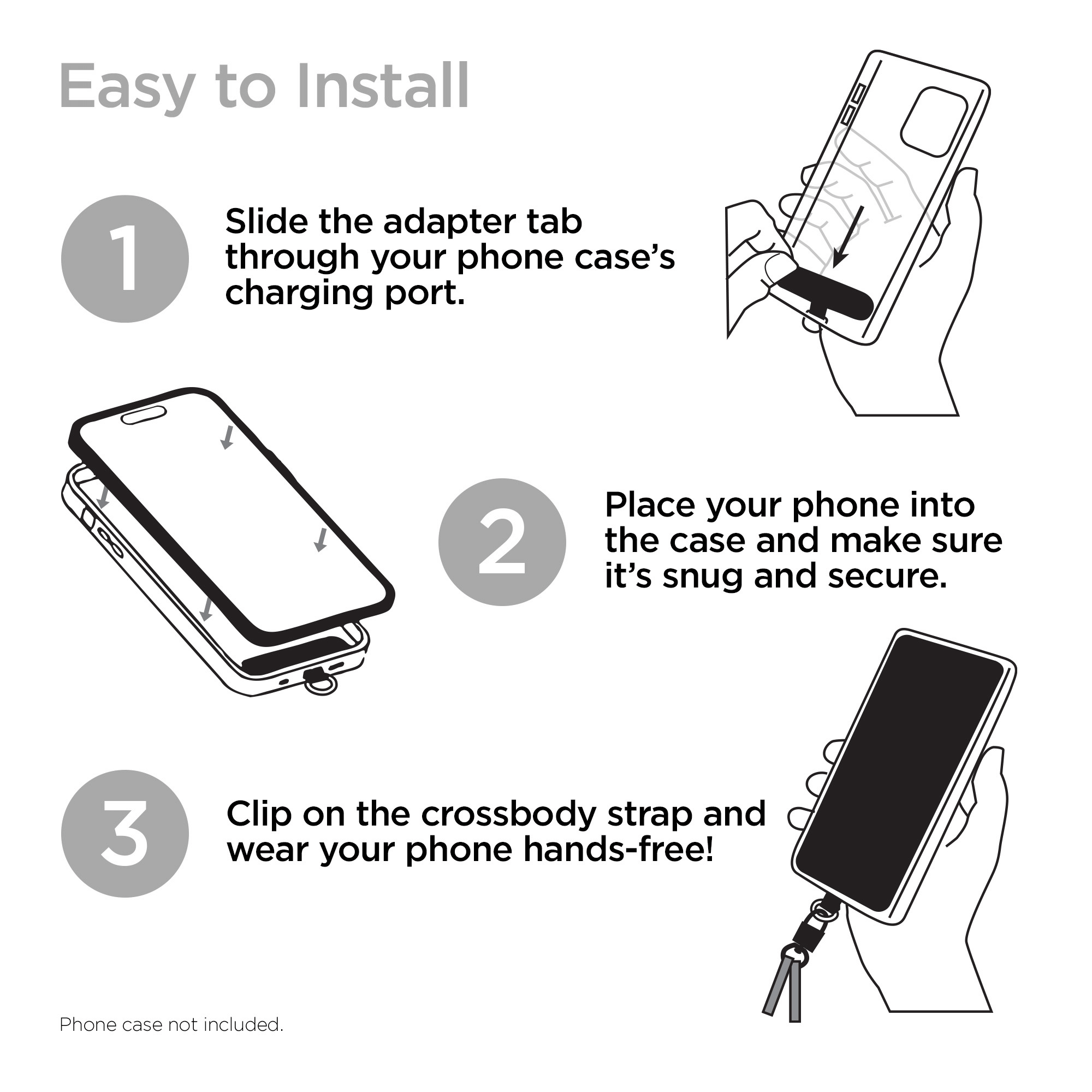 HyperGear TECHcessories Silver Chain with Black Vegan Leather Universal Crossbody Phone Strap