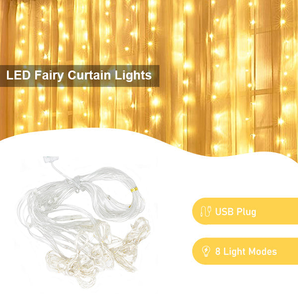 300 LED 9ftx9ft USB Fairy Curtain Fairy Light with Remote