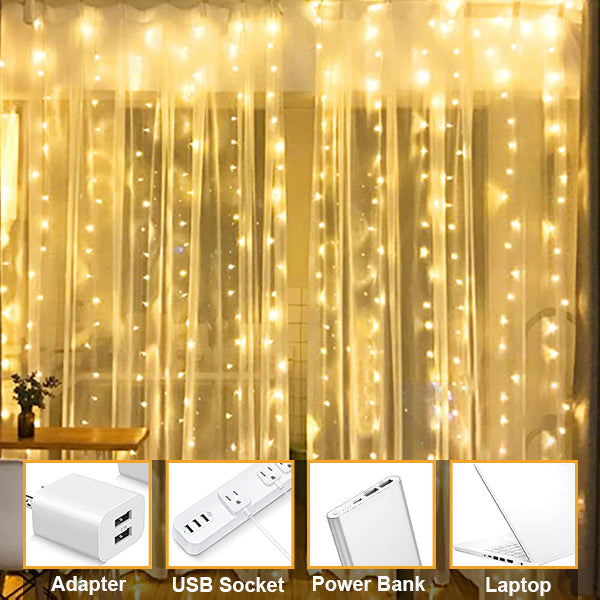 300 LED 9ftx9ft USB Fairy Curtain Fairy Light with Remote