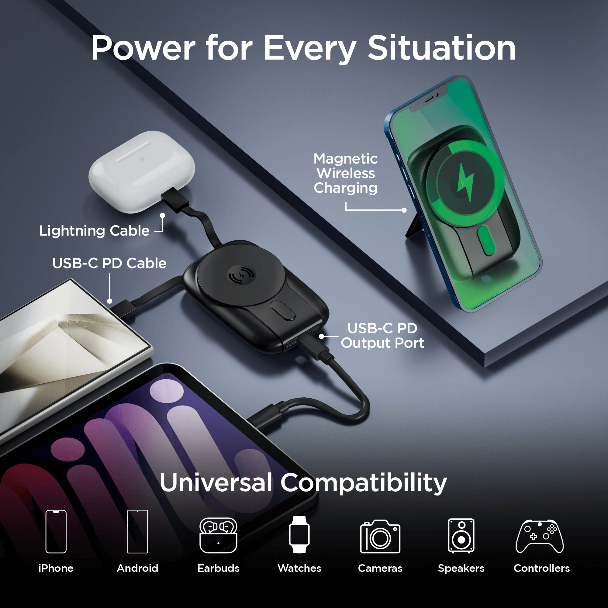 HyperGear Mag Grip Go 5000mAh Wireless Power Bank