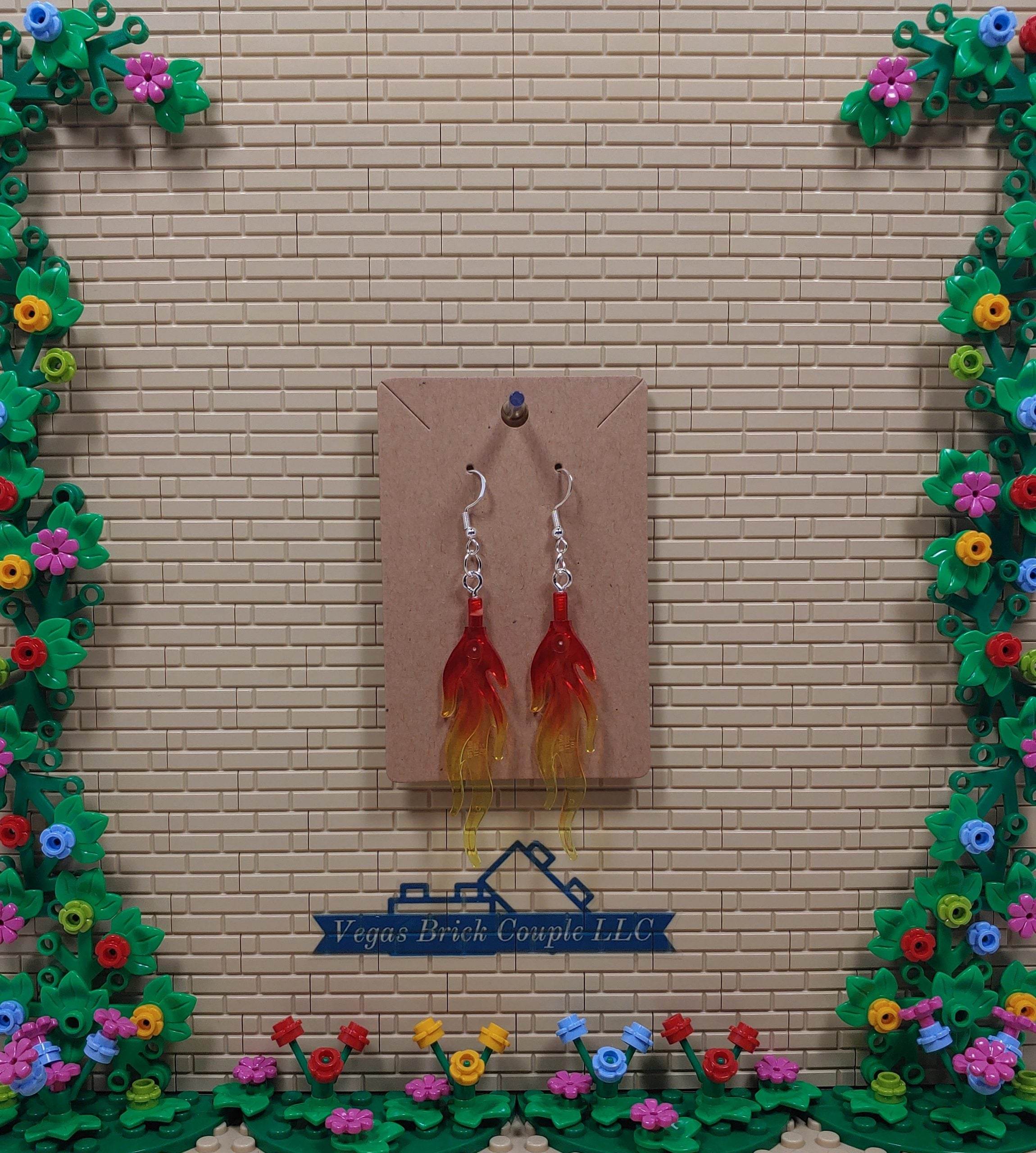 Lego® Red and Yellow Large Flame Dangling Silver Plated Hook Earrings