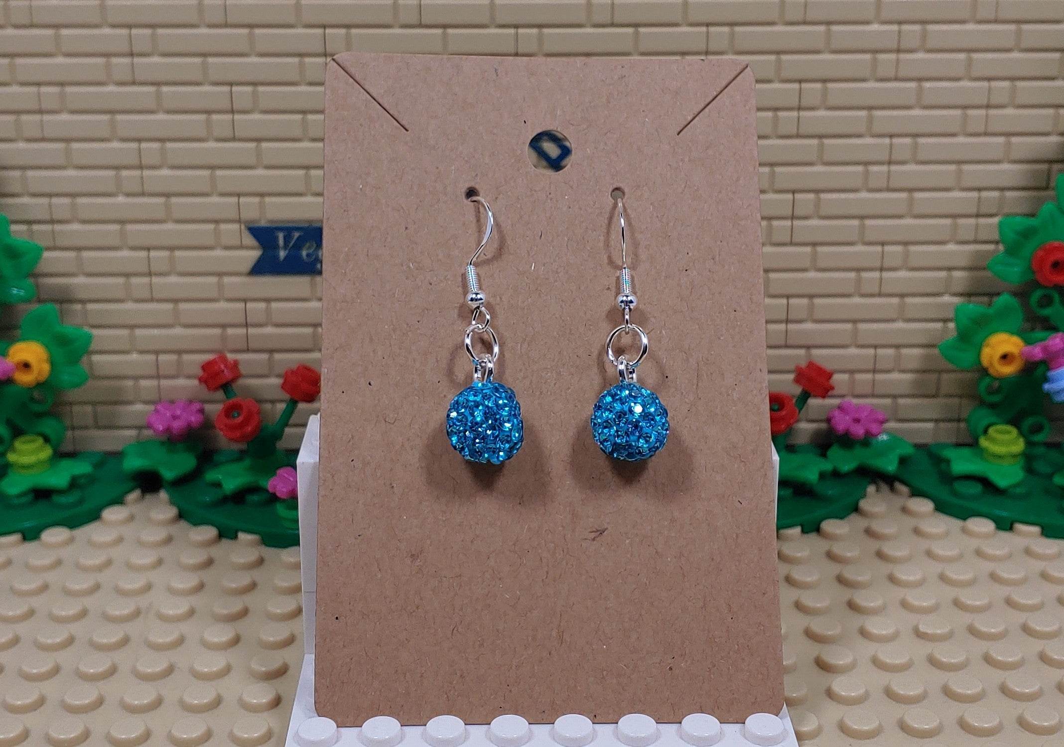 Beautiful Light Blue Glitter Ball Dangling Silver Plated Hook Earrings