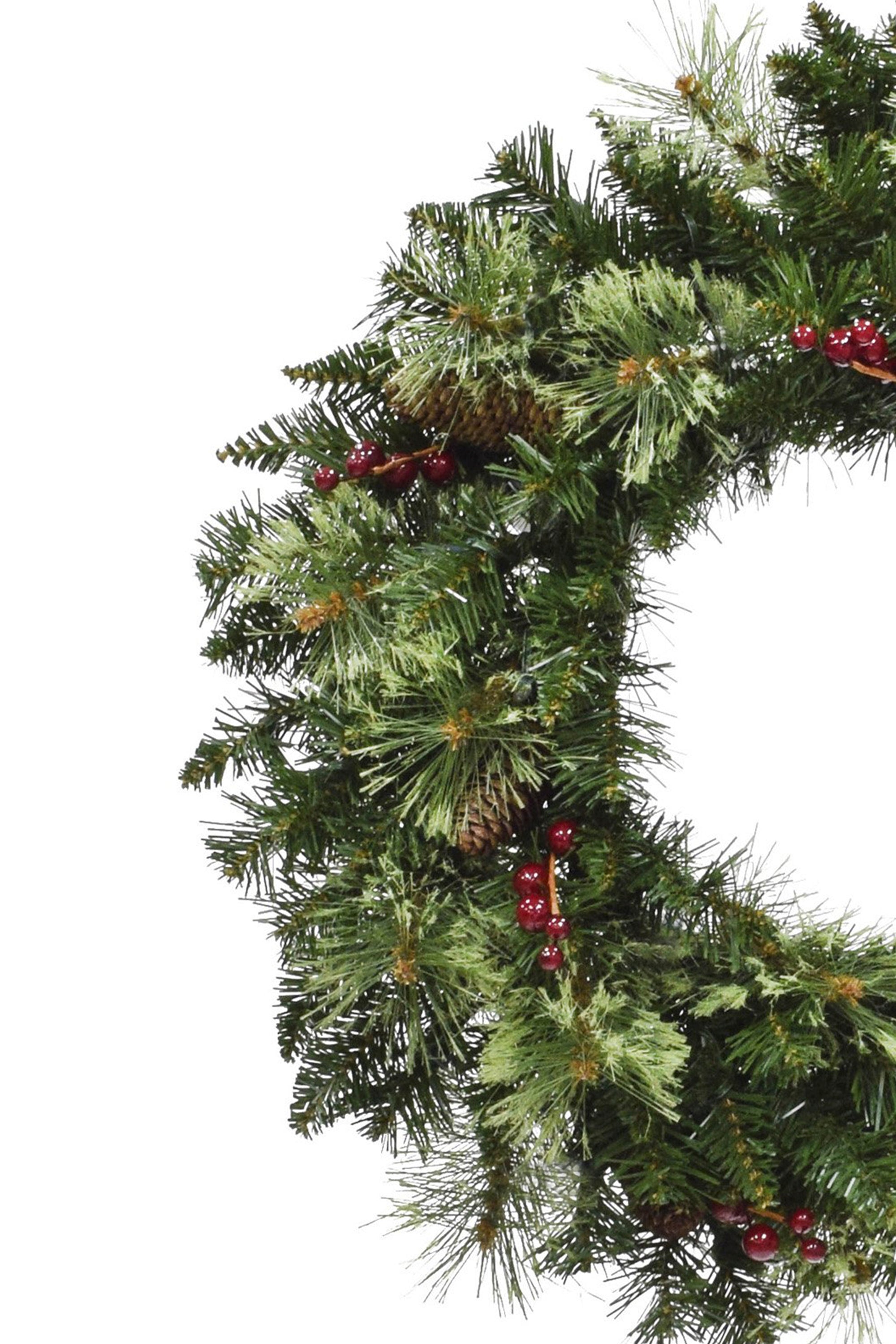 24" Unlit Jasper Mixed Pine Wreath with Pine Cones & Red Berry Clusters