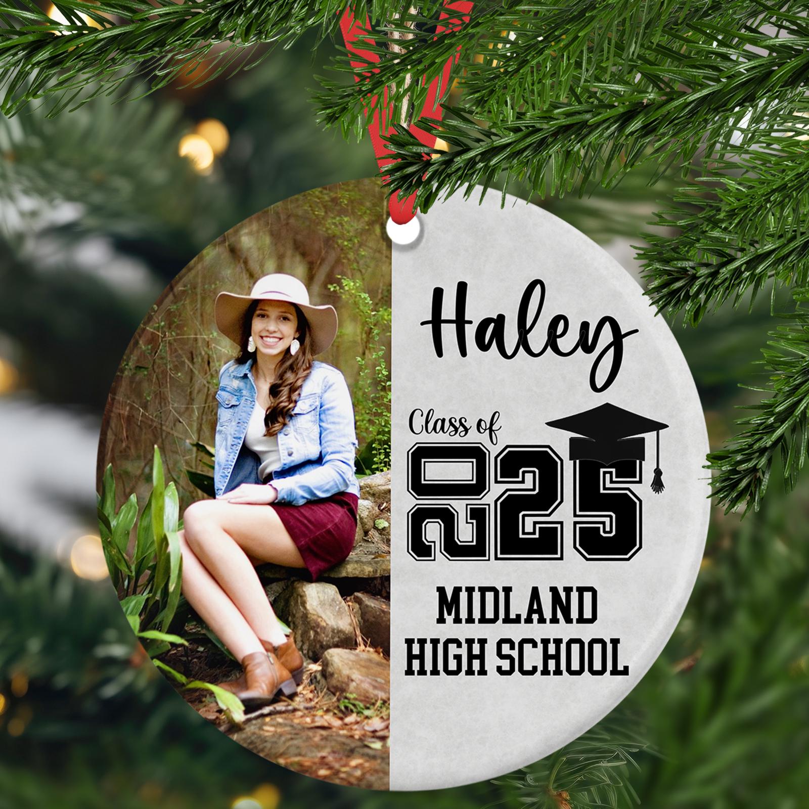 Custom Photo Senior Keepsake Ornament - Personalized Ceramic Ornament - Graduation Motivation Gift For Her/Him, Daughter/Son, Grad Ceremony, Commencement
