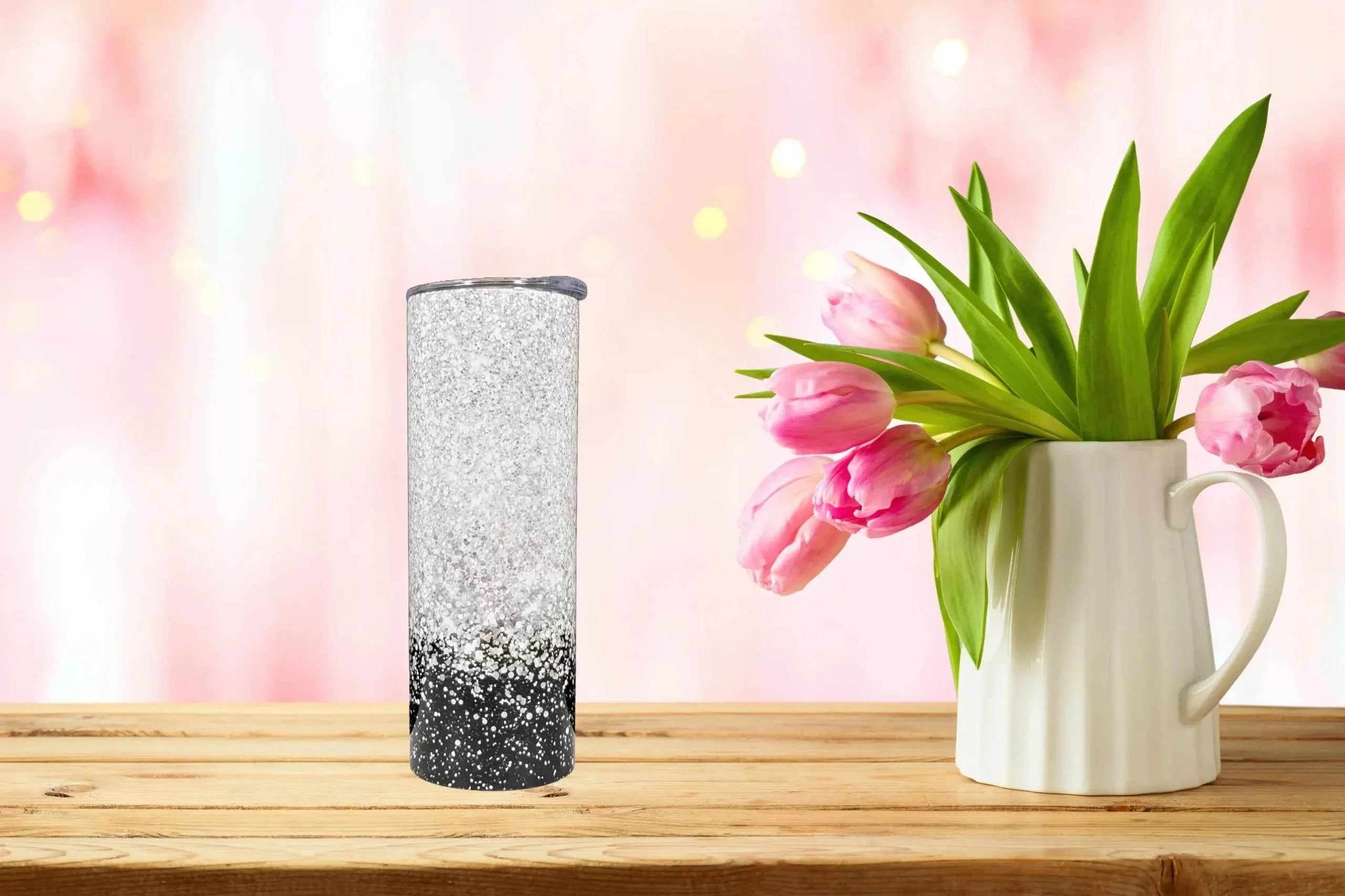 Black and Sliver Glitter Tumbler