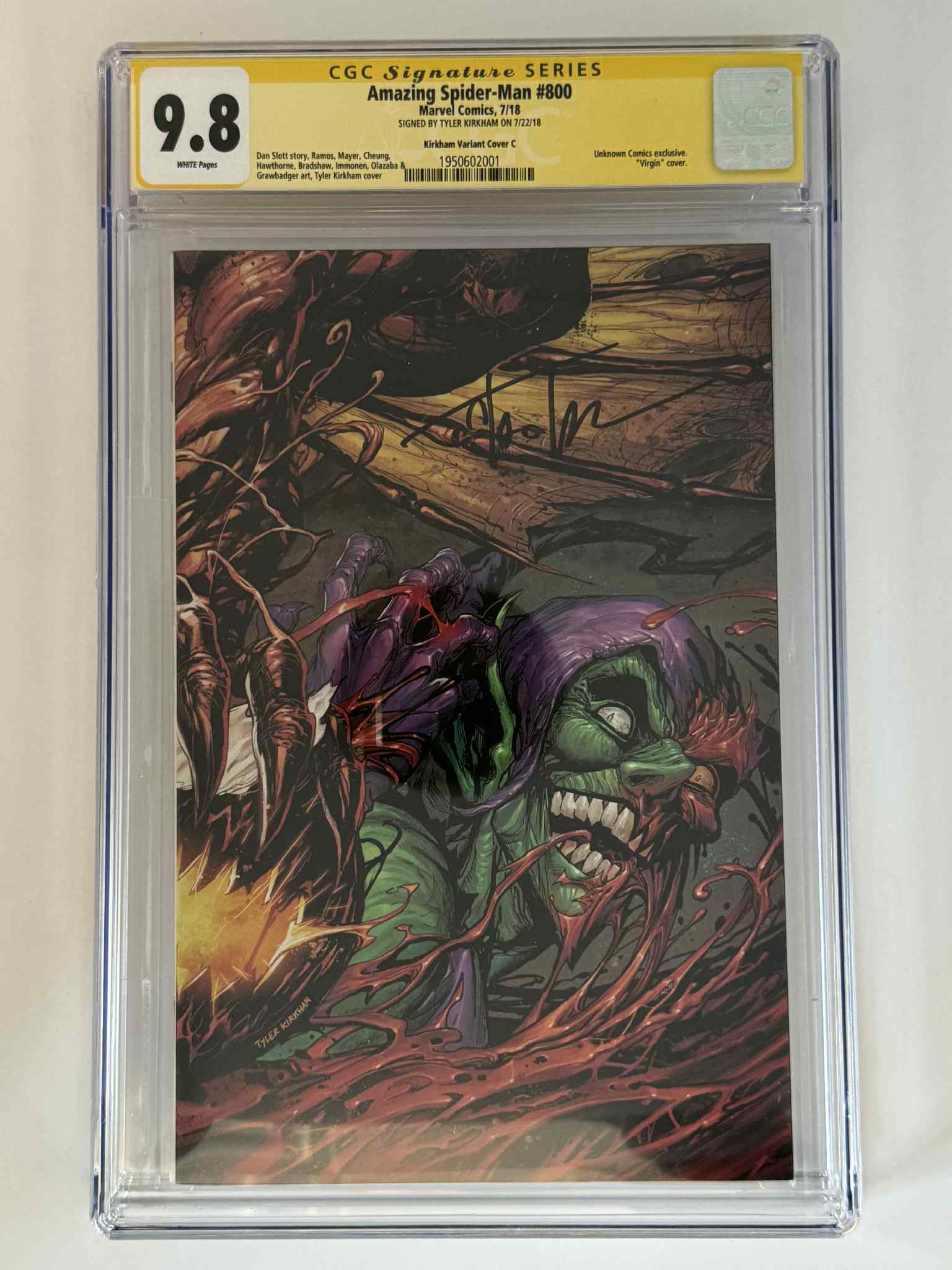 [Signed by Tyler Kirkham] Amazing Spider-Man #800 CGC 9.8 Yellow Label Exclusive Virgin Var