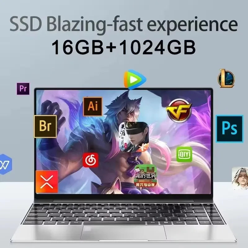 2025 Laptop 14.1" Windows 11 Ultra Slim Notebook Gamer Intel Pentium N3700 16GB 1024GB 1920*1080 Display Office Study Computer