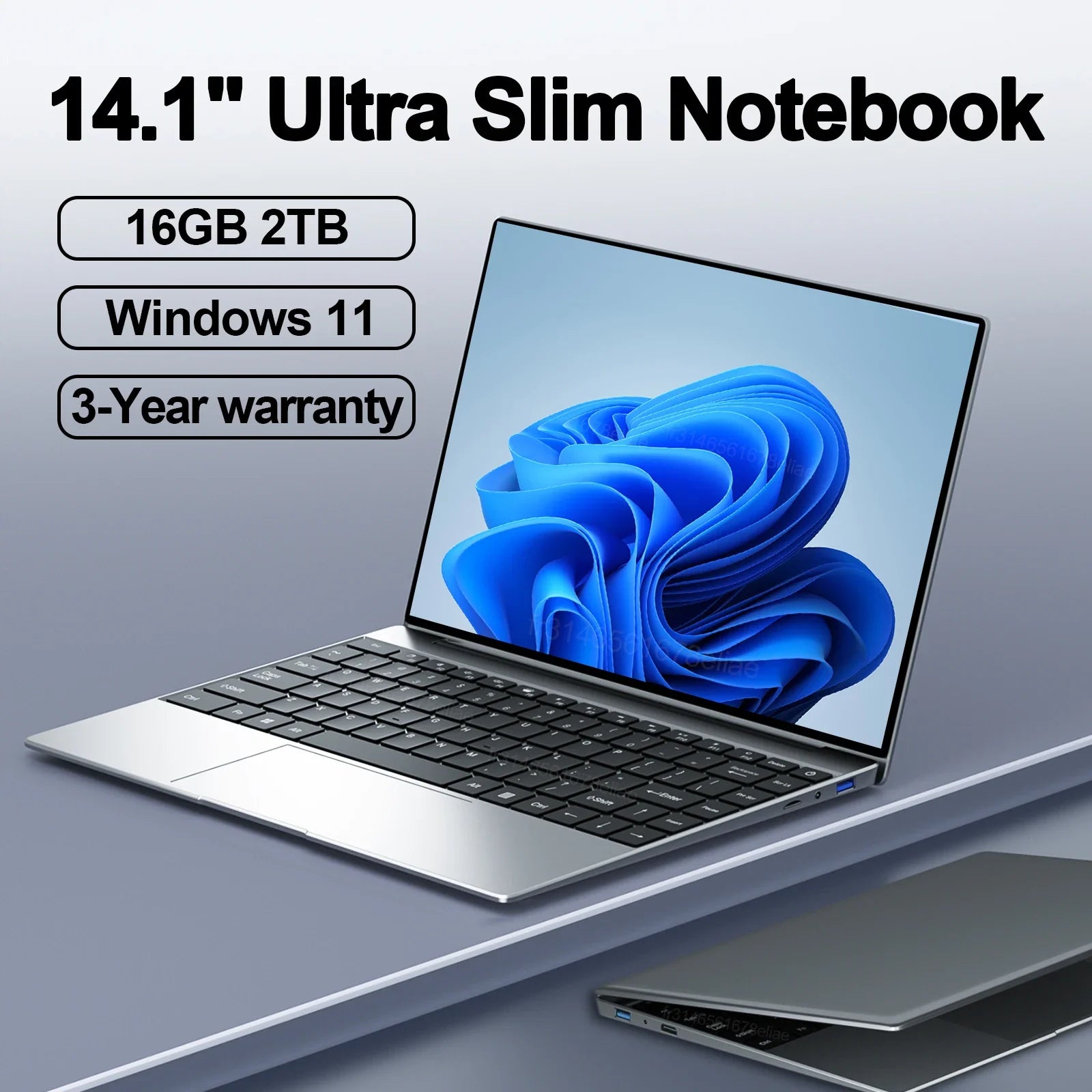14.1"Ultra Slim Laptop 16GB RAM 2TB SSD Intel N3700 Notebook Gamer 1920*1080 Display Office Study Computer PC Windows 11 Pro