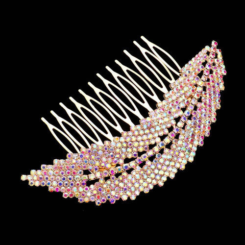 Rhinestone Pave Leaf Hair Comb