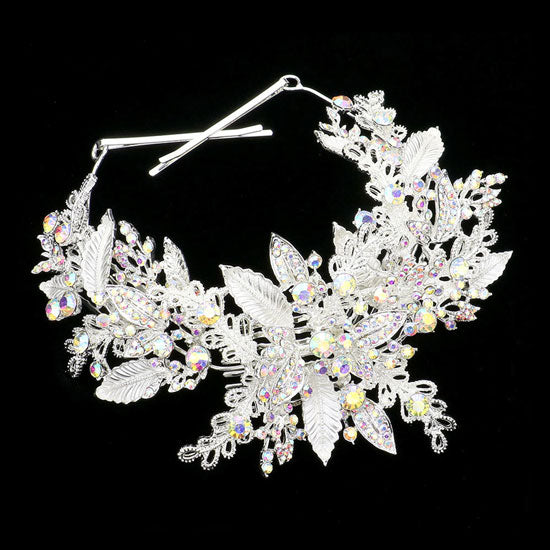 Stone Embellished Leaf Cluster Bun Wrap Headpiece