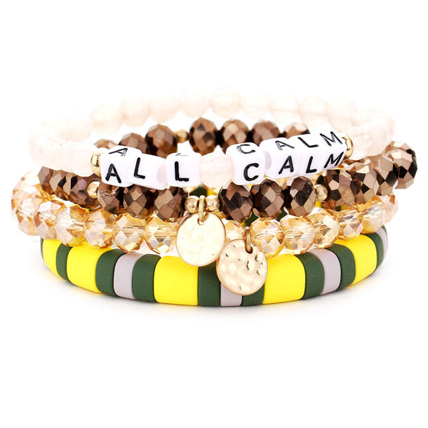 ALL CALM Natural Stone Metal Disc Charm Layered Bracelets
