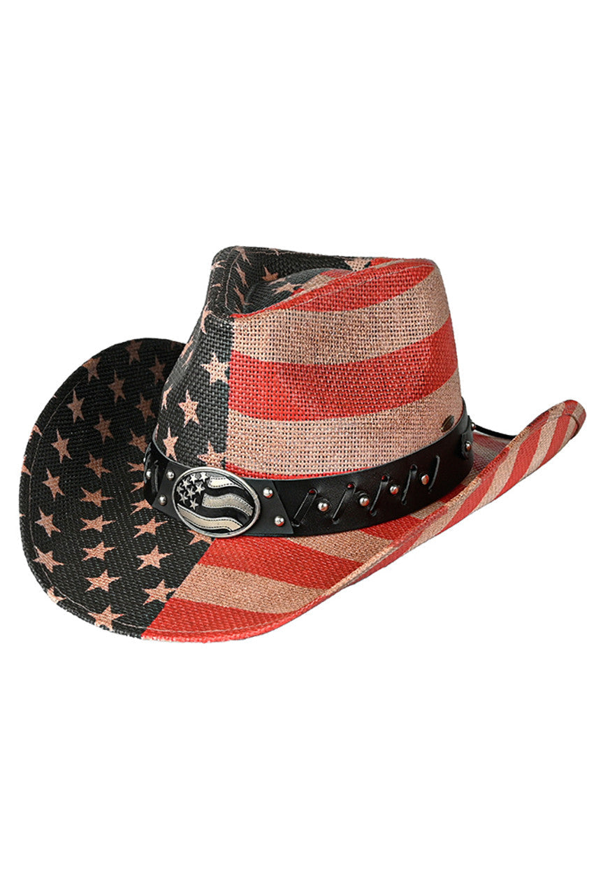 C.C American Flag Vegan Leather Band Cowboy Hat
