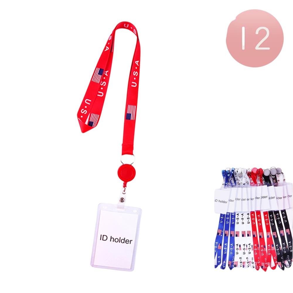 12PCS - USA American Flag Keychain ID Holders