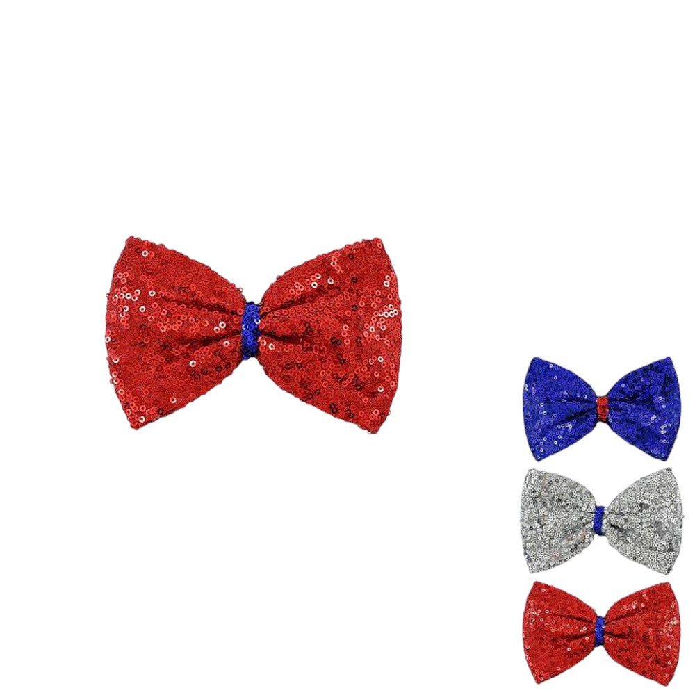 American USA Flag Theme Colored Sequin Bow Alligator Snap Hair Pins