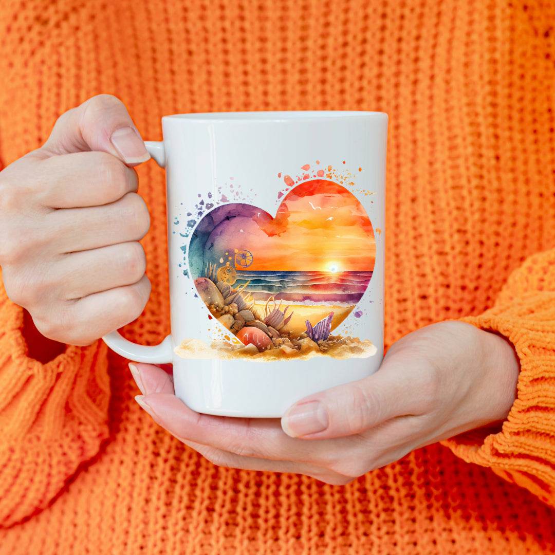 Beautiful Beach Scene in Heart Mug