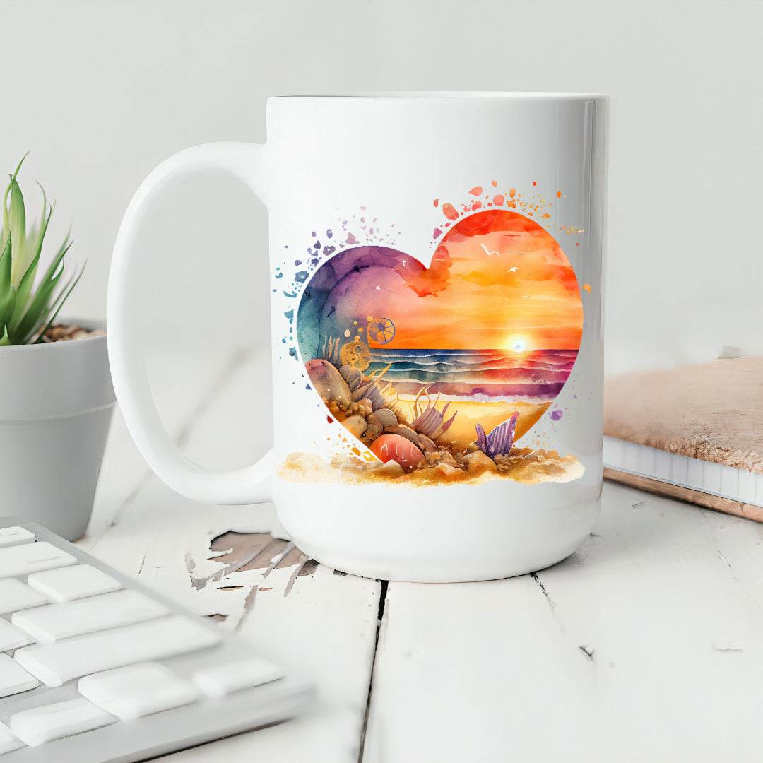 Beautiful Beach Scene in Heart Mug