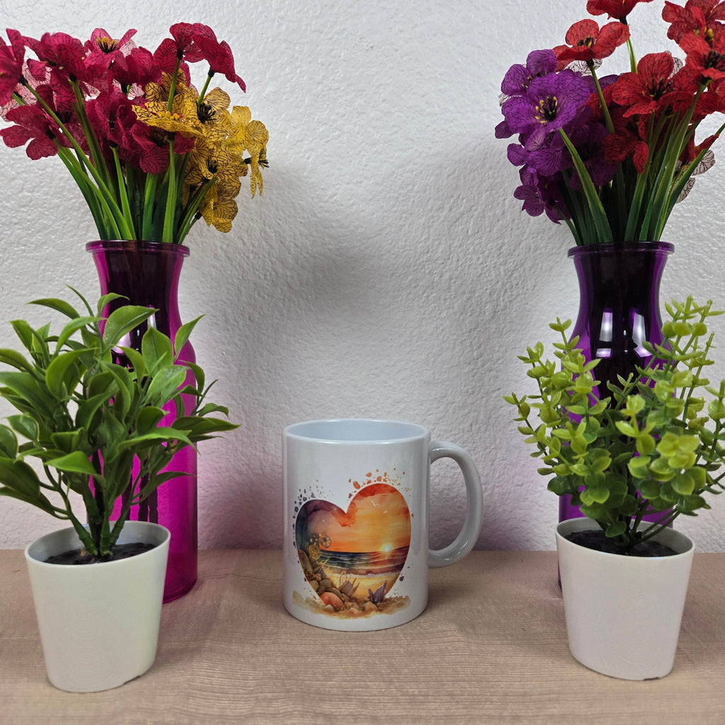 Beautiful Beach Scene in Heart Mug