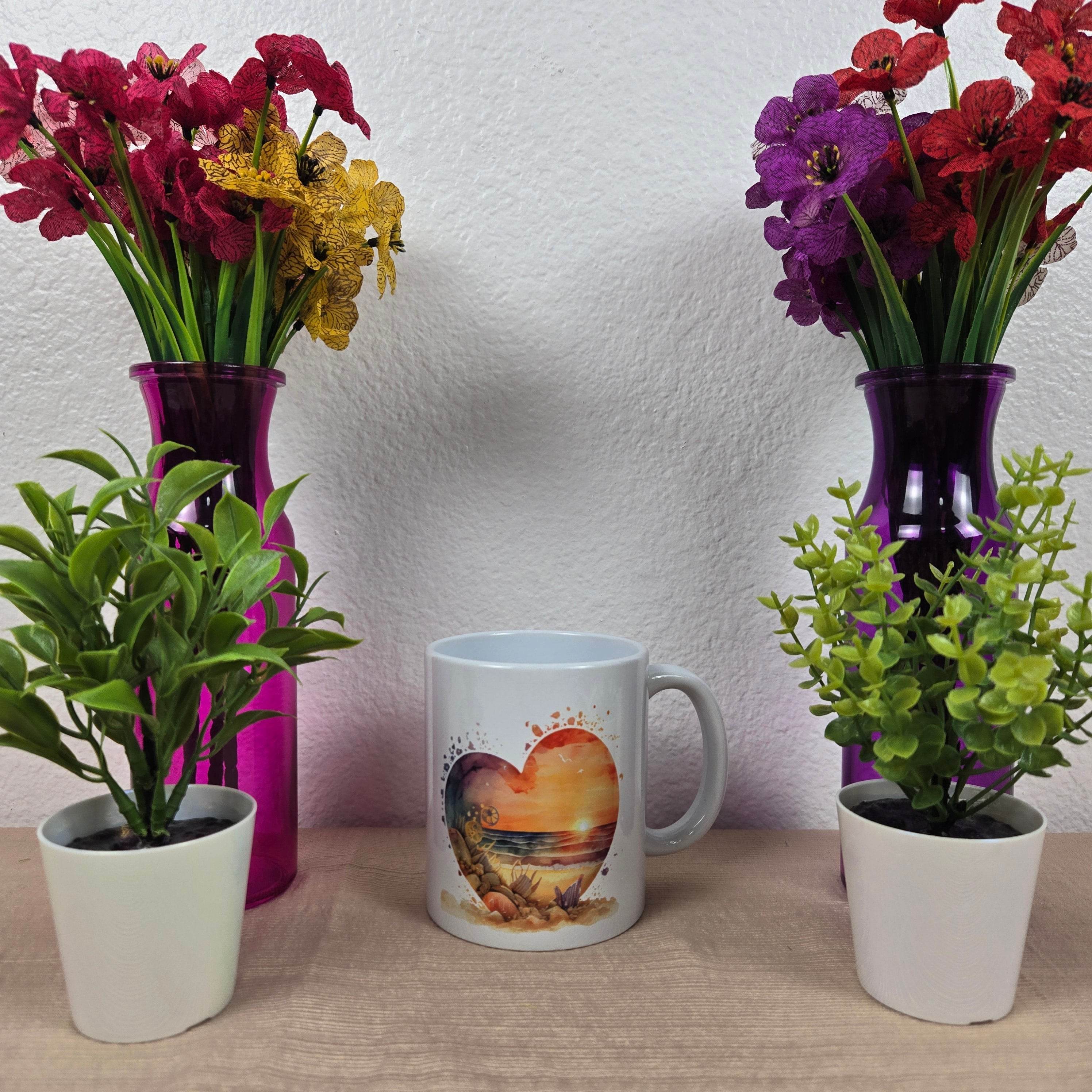 Beautiful Beach Scene in Heart Mug