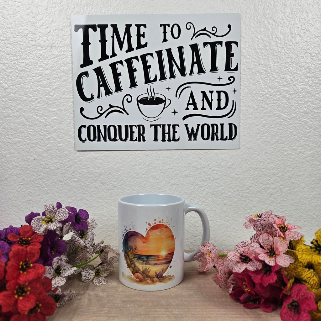 Beautiful Beach Scene in Heart Mug