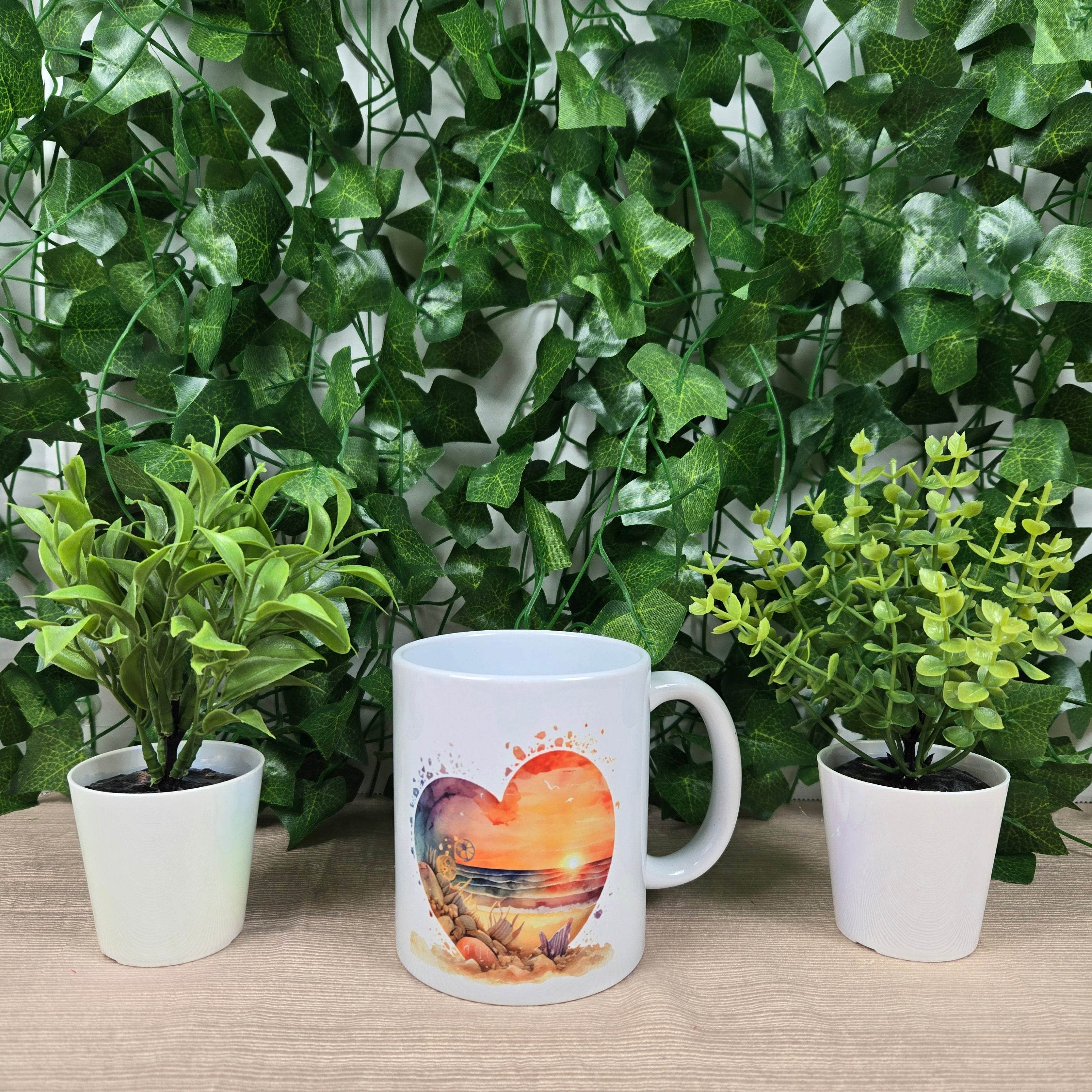 Beautiful Beach Scene in Heart Mug