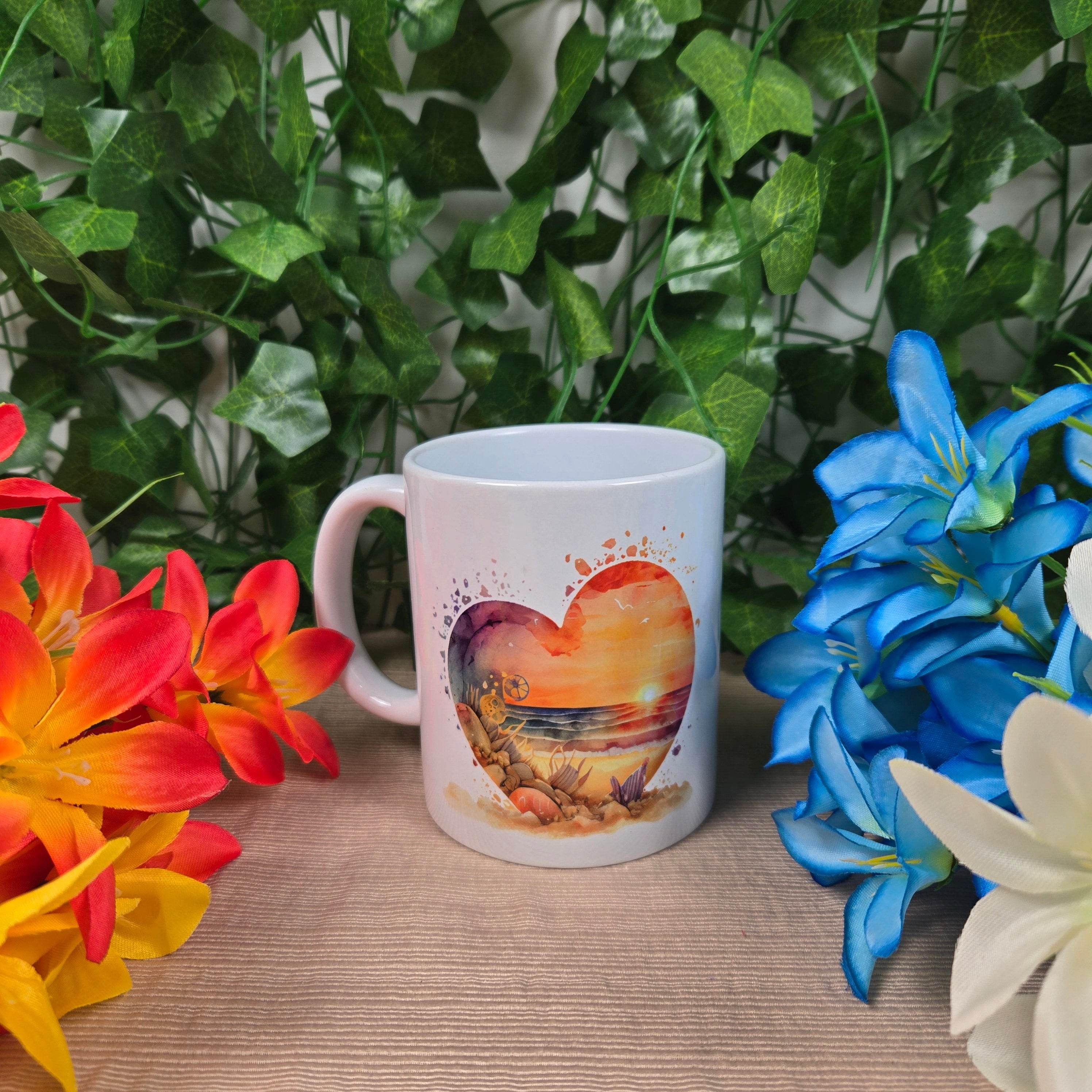 Beautiful Beach Scene in Heart Mug