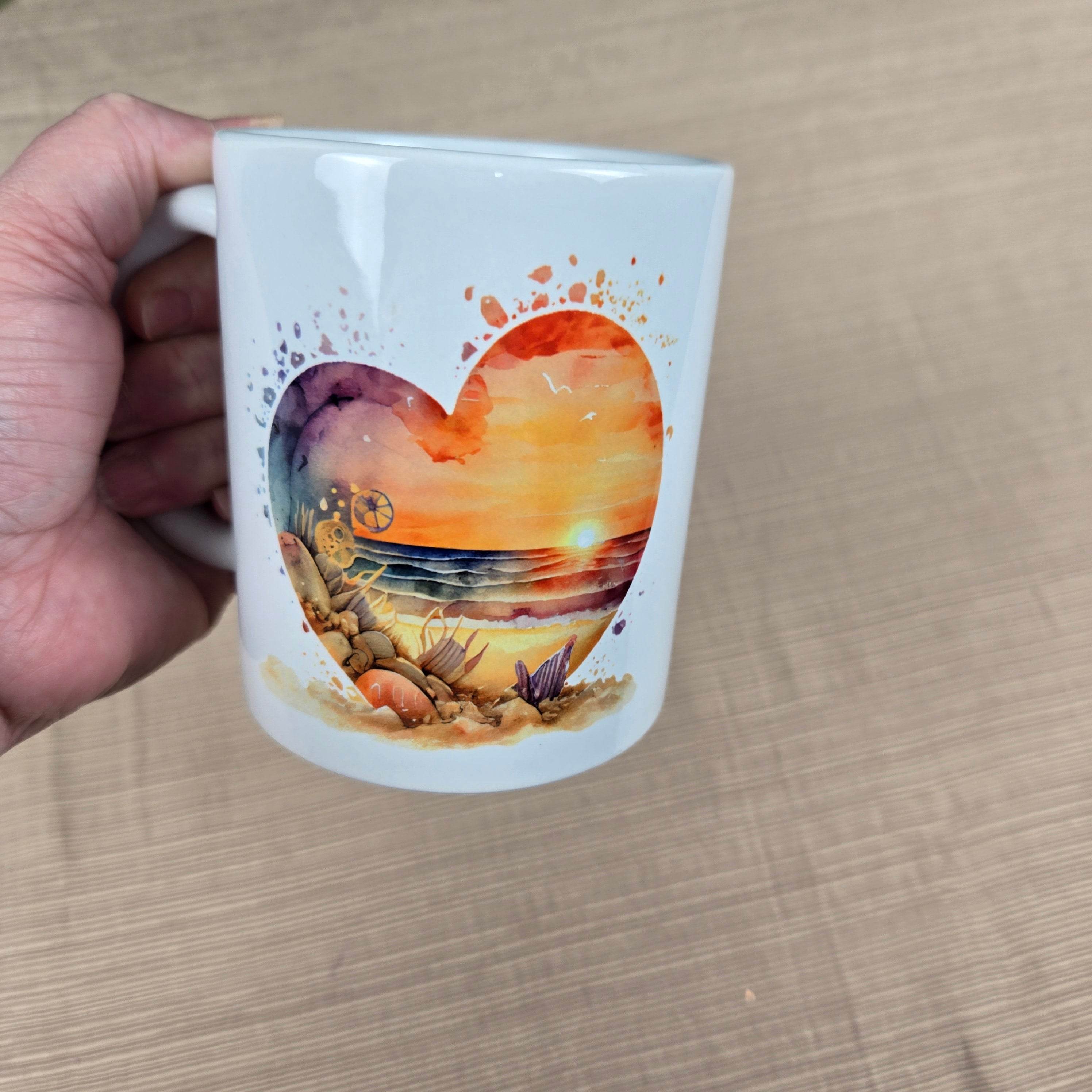 Beautiful Beach Scene in Heart Mug