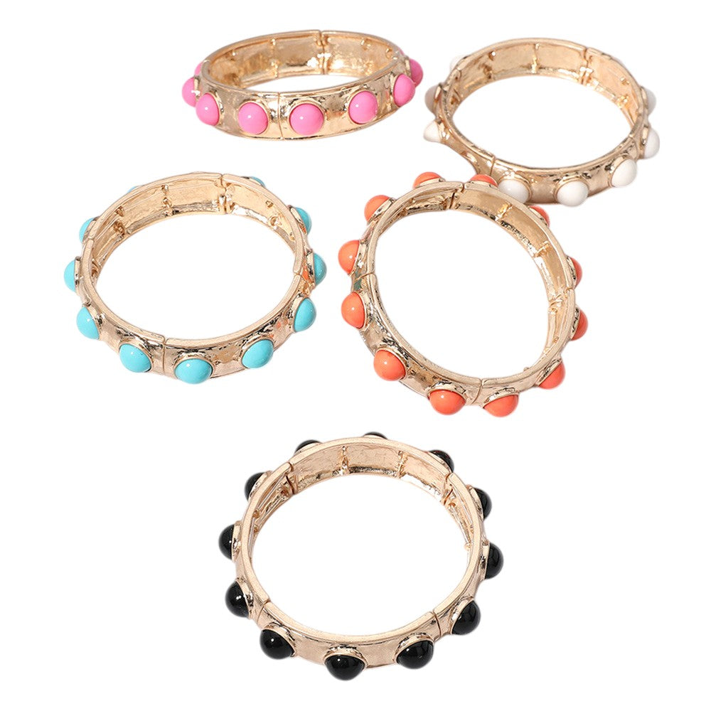 Bead Embellished Hammered Metal Stretch Bracelet