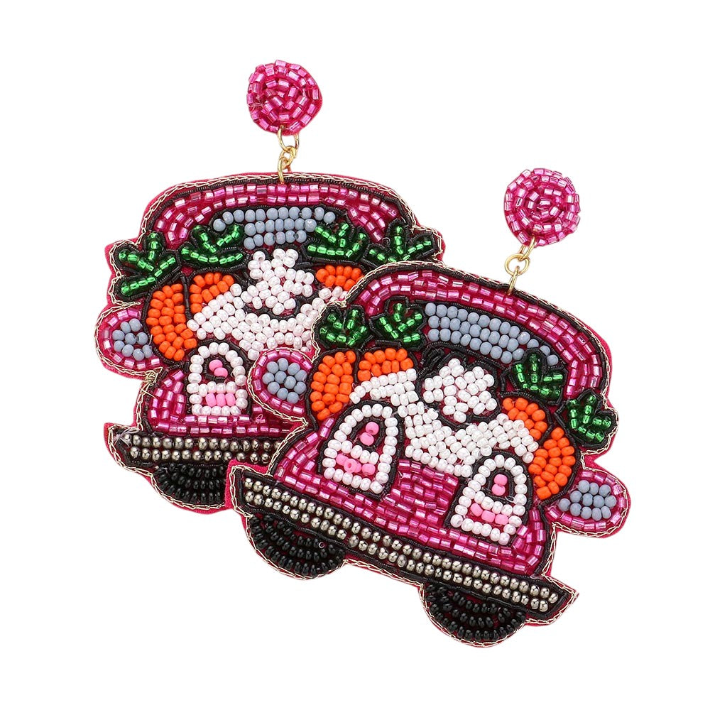 Beaded Easter Bunny Carrot Pointed Car Dangle Earrings