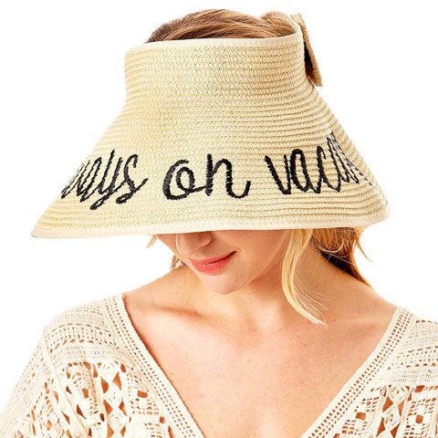 Always On Vacay Message Roll Up Foldable Visor Sun Hat