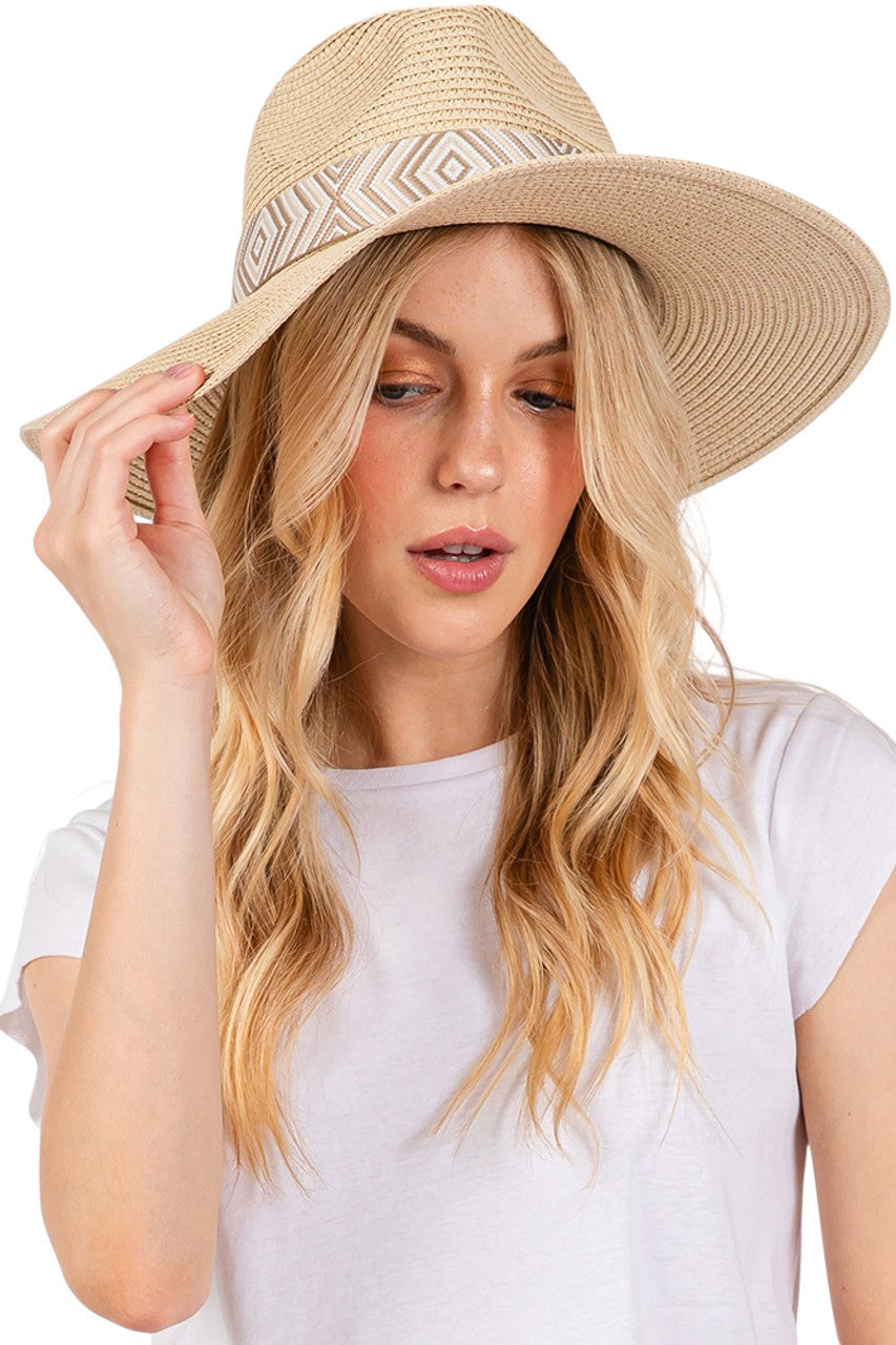 Aztec Tribal Pattern Band Straw Summer Sun Hat