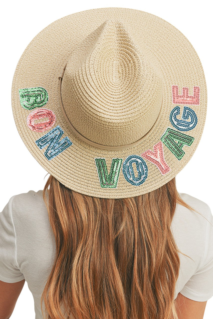 BON VOYAGE Sequin Letter Panama Hat