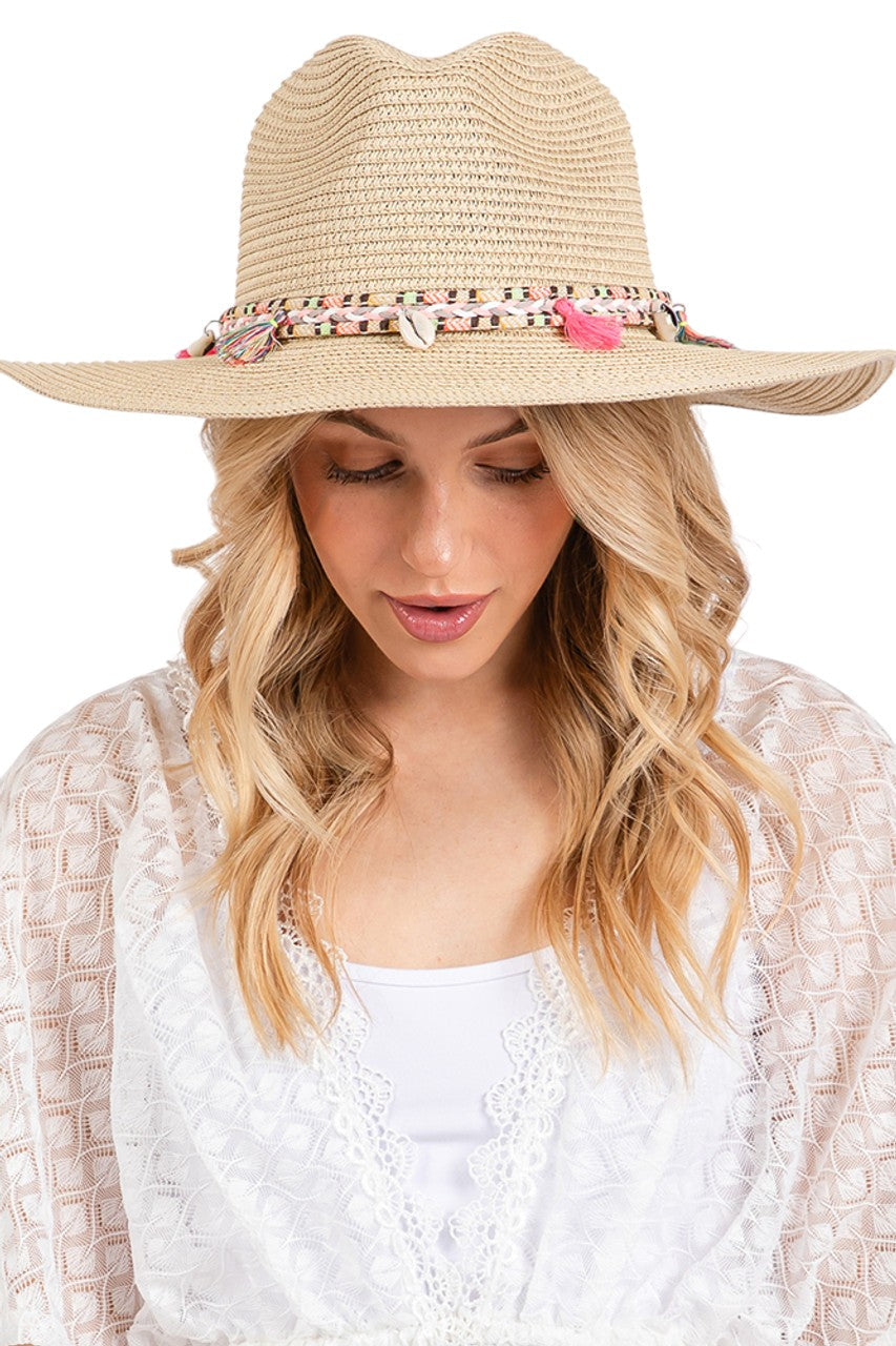 Boho Tassel Multi Color Band Summer Straw Sun Hat