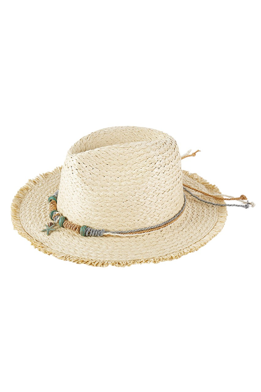Braided Starfish Band Frayed Straw Summer Sun Hat