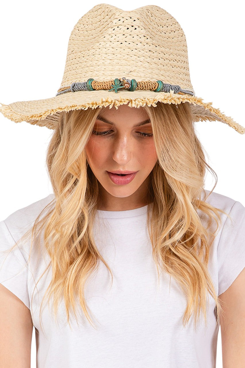 Braided Starfish Band Frayed Straw Summer Sun Hat