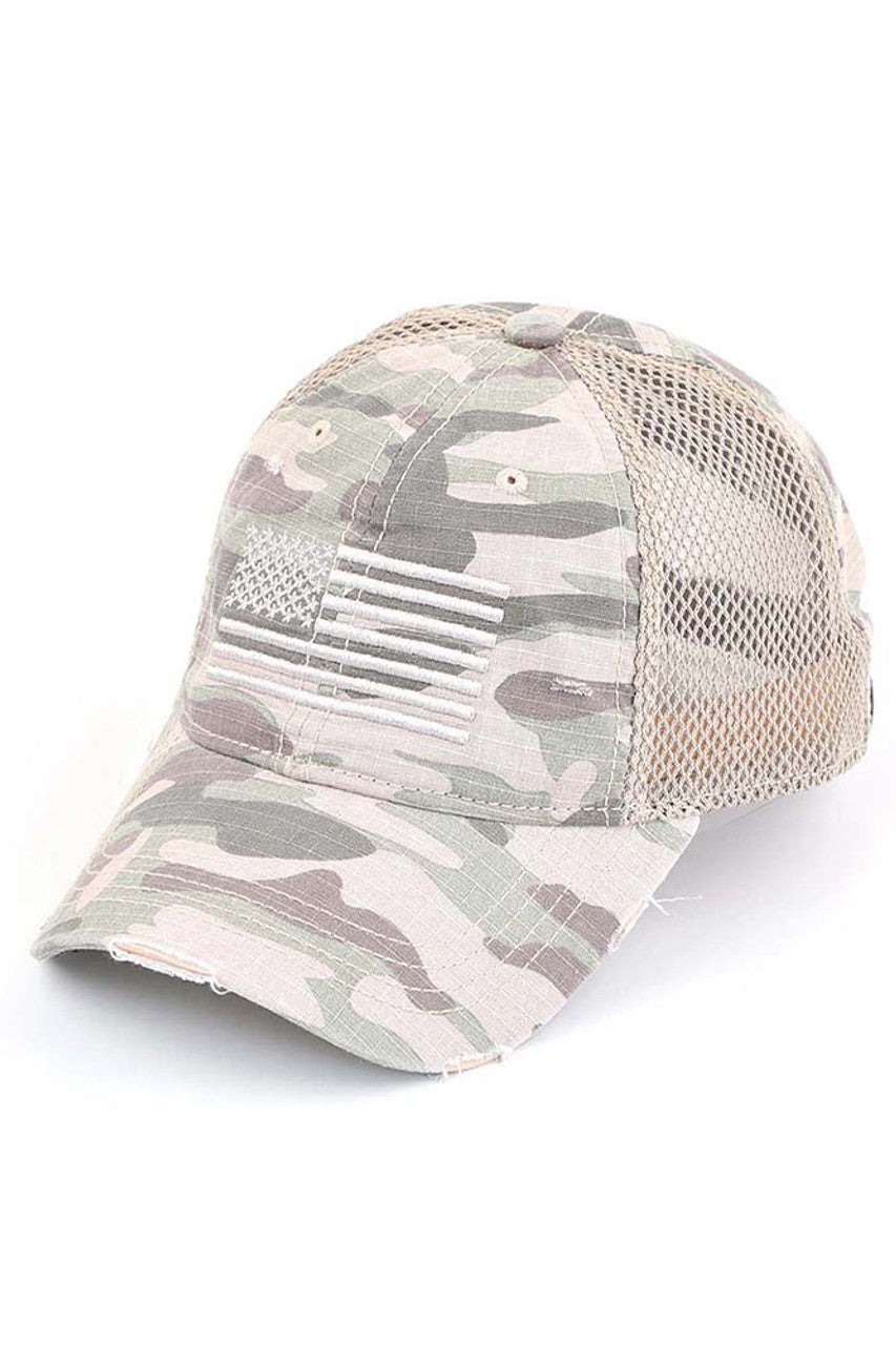 C.C AMERICAN FLAG EMBROIDERY CAMO BASEBALL CAP