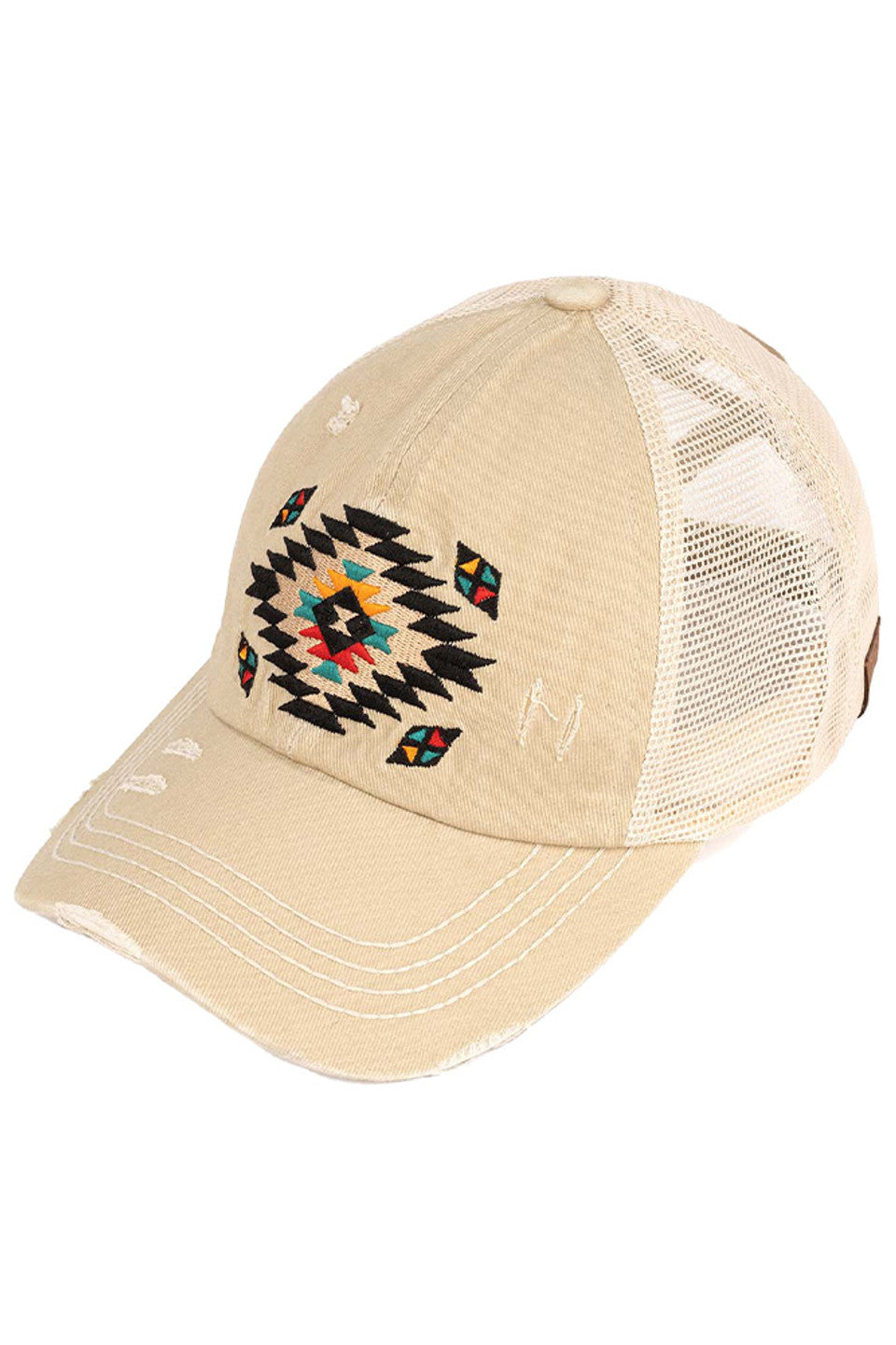 C.C Aztec Patch Distressed Pony Cap